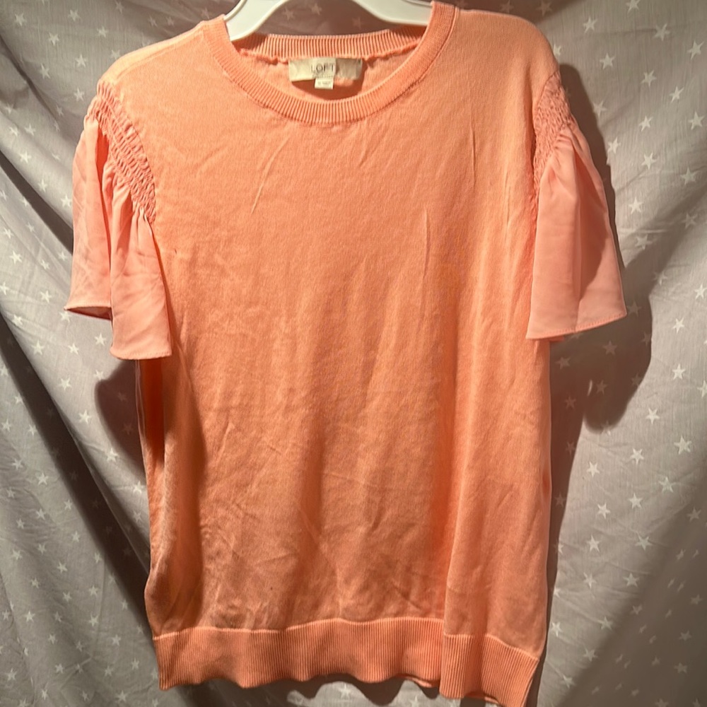 LOFT  Pink peach short flutter sleeve blouse tops